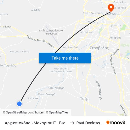 Αρχιεπισκόπου Μακαρίου Γ' - Βιομηχανική Εργατών to Rauf Denktaş University map