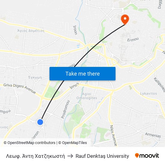 Λεωφ. Άντη Χατζηκωστή to Rauf Denktaş University map