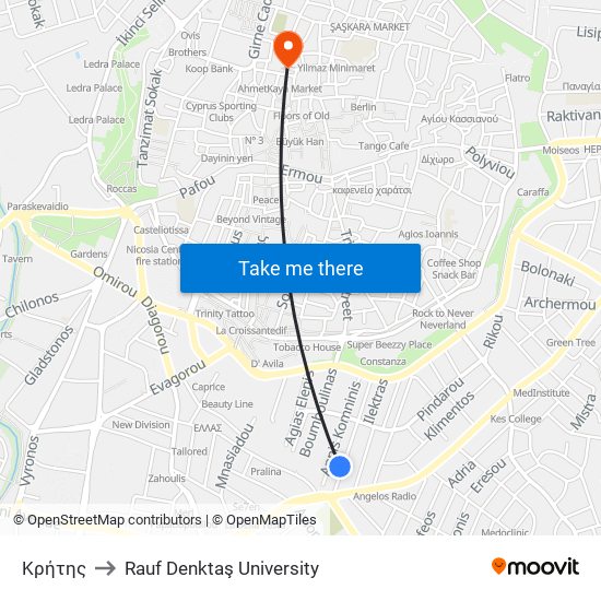 Κρήτης to Rauf Denktaş University map