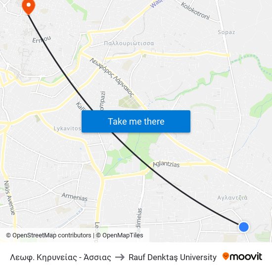 Λεωφ. Κηρυνείας to Rauf Denktaş University map