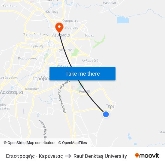 Επιστροφής to Rauf Denktaş University map