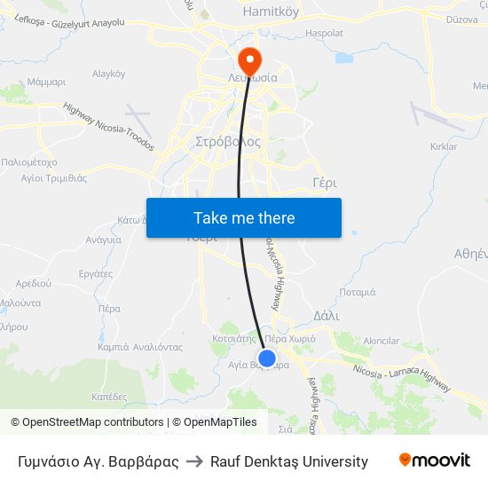 Γυμνάσιο Αγ. Βαρβάρας to Rauf Denktaş University map
