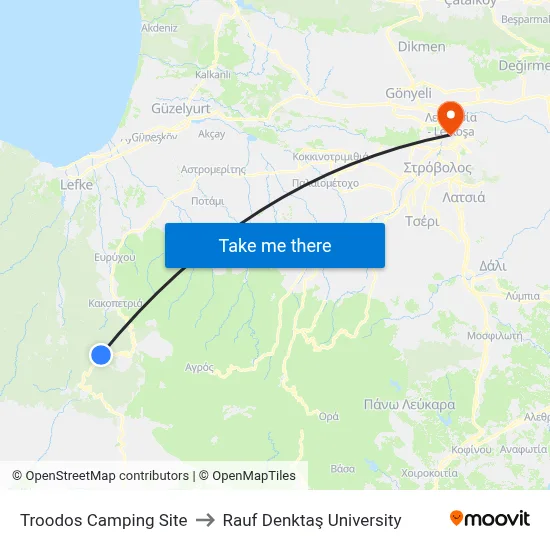 Troodos Camping Site to Rauf Denktaş University map