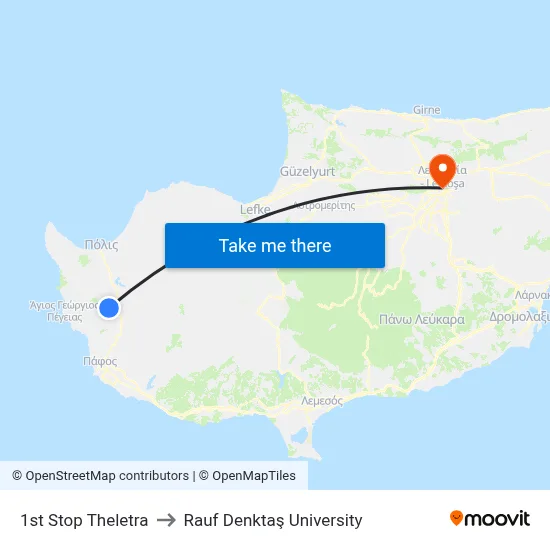 1st Stop Theletra to Rauf Denktaş University map