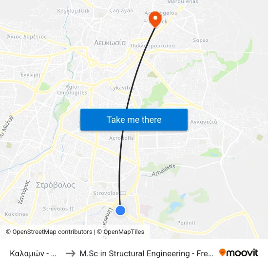 Καλαμών - Μετεώρων to M.Sc in Structural Engineering - Frederick University Cyprus map