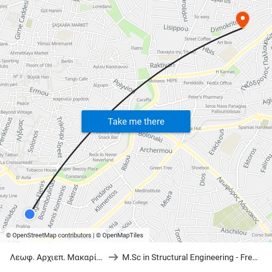 Λεωφ. Αρχιεπ. Μακαρίου Γ' - Μνασιάδου to M.Sc in Structural Engineering - Frederick University Cyprus map