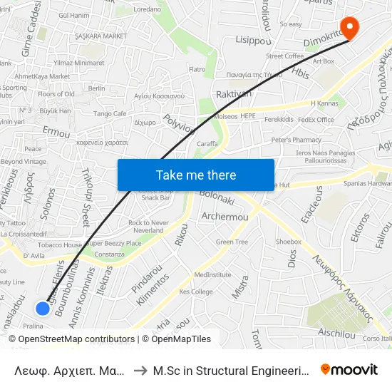 Λεωφ. Αρχιεπ. Μακαρίου Γ' - Μνασιάδου to M.Sc in Structural Engineering - Frederick University Cyprus map