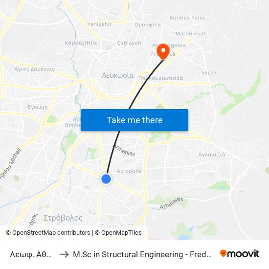 Λεωφ. Αθαλάσσας to M.Sc in Structural Engineering - Frederick University Cyprus map