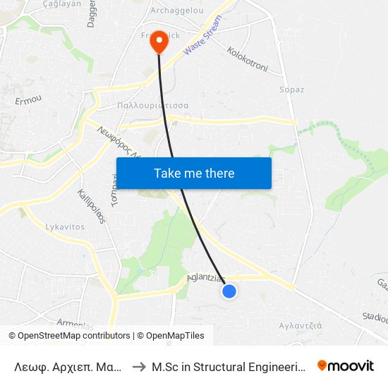 Λεωφ. Αρχιεπ. Μακαρίου Γ to M.Sc in Structural Engineering - Frederick University Cyprus map