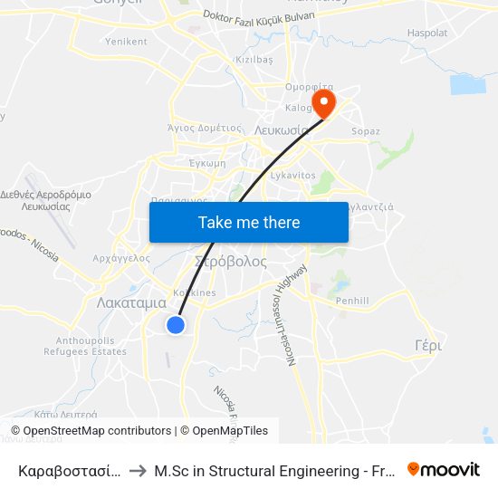 Καραβοστασίου - Άσσιας to M.Sc in Structural Engineering - Frederick University Cyprus map