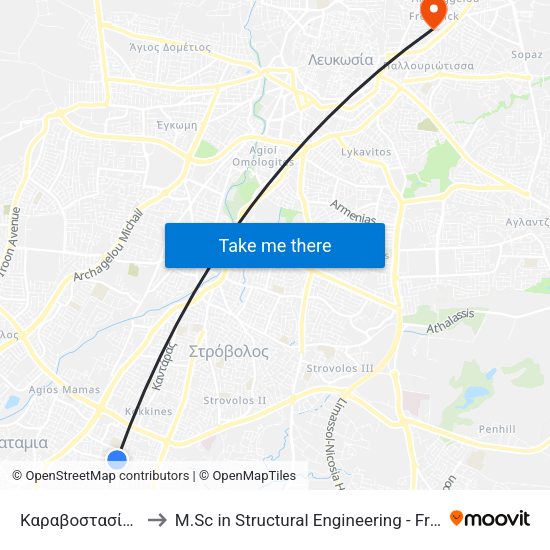 Καραβοστασίου - Σμύρνης to M.Sc in Structural Engineering - Frederick University Cyprus map