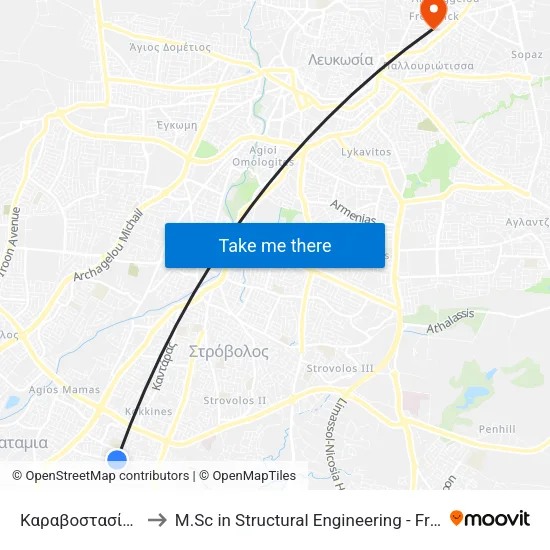 Καραβοστασίου - Σμύρνης to M.Sc in Structural Engineering - Frederick University Cyprus map