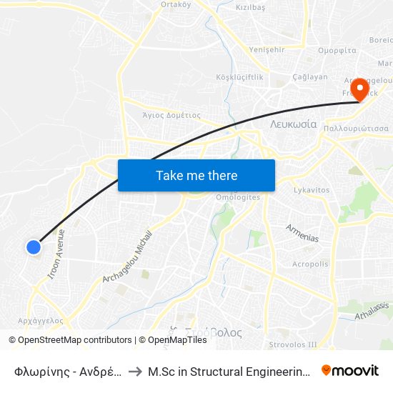 Φλωρίνης to M.Sc in Structural Engineering - Frederick University Cyprus map