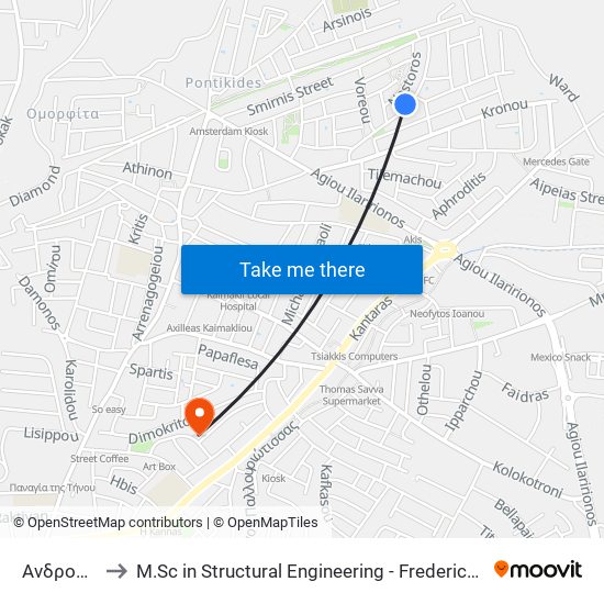 Ανδρομάχης to M.Sc in Structural Engineering - Frederick University Cyprus map