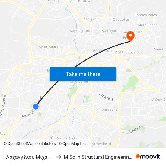 Αρχαγγέλου Μιχαήλ - Μακεδονιτίσσης to M.Sc in Structural Engineering - Frederick University Cyprus map