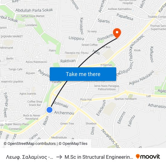 Λεωφ. Σαλαμίνος - Άνοιγμα Κολοκάση 2 to M.Sc in Structural Engineering - Frederick University Cyprus map