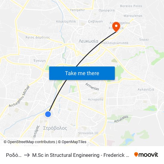 Ροδόπης to M.Sc in Structural Engineering - Frederick University Cyprus map