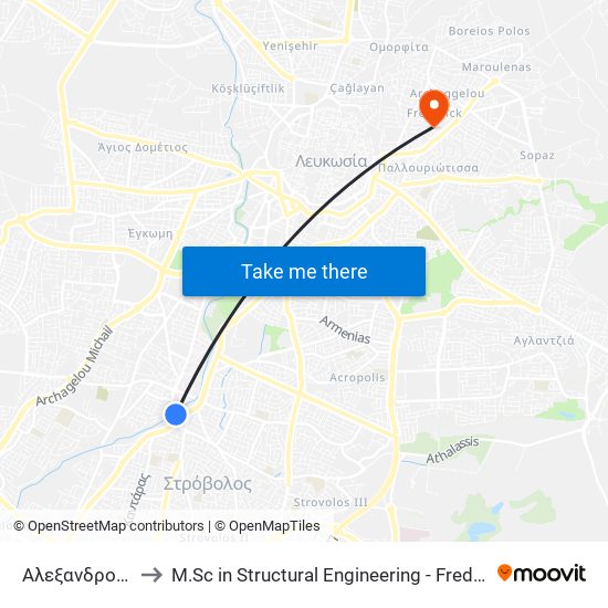 Αλεξανδρουπόλεως to M.Sc in Structural Engineering - Frederick University Cyprus map