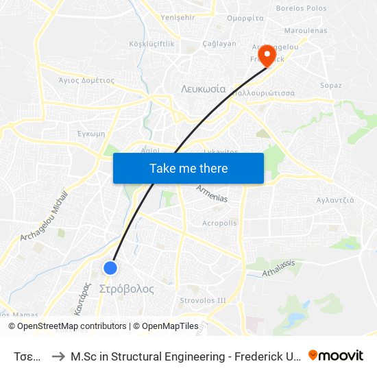 Τσερίου to M.Sc in Structural Engineering - Frederick University Cyprus map