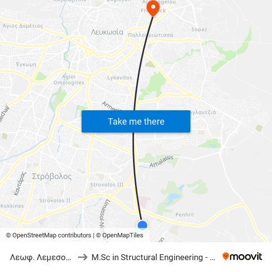 Λεωφ. Λεμεσού - Αθαλάσσης to M.Sc in Structural Engineering - Frederick University Cyprus map