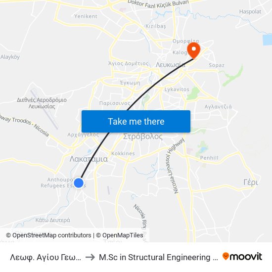 Λεωφ. Αγίου Γεωργίου - Αλαμάνας to M.Sc in Structural Engineering - Frederick University Cyprus map