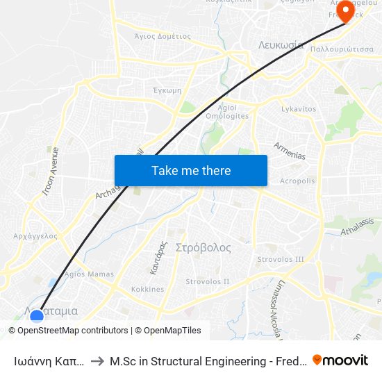 Ιωάννη Καποδίστρια to M.Sc in Structural Engineering - Frederick University Cyprus map