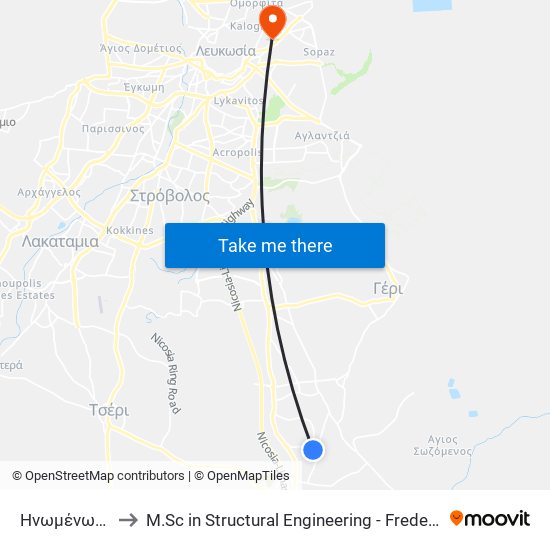 Ηνωμένων Εθνών to M.Sc in Structural Engineering - Frederick University Cyprus map