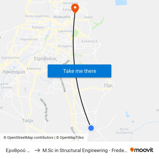 Ερυθρού Σταυρού to M.Sc in Structural Engineering - Frederick University Cyprus map