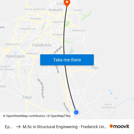 Ερμού to M.Sc in Structural Engineering - Frederick University Cyprus map