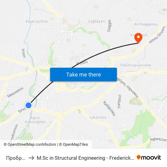 Προδρόμου to M.Sc in Structural Engineering - Frederick University Cyprus map