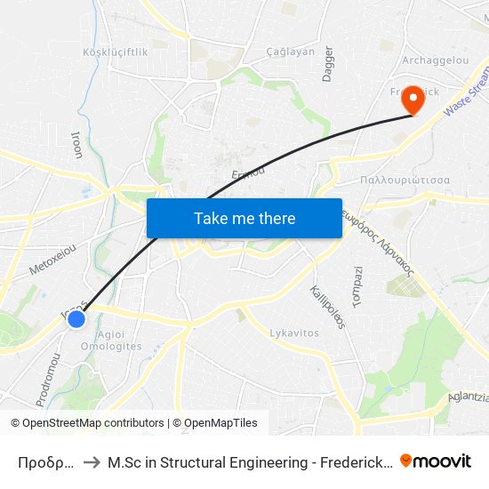 Προδρόμου to M.Sc in Structural Engineering - Frederick University Cyprus map