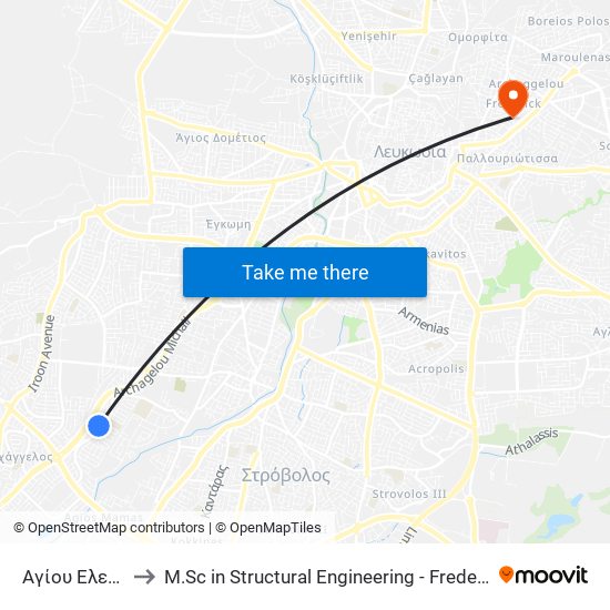 Αγίου Ελευθερίου to M.Sc in Structural Engineering - Frederick University Cyprus map