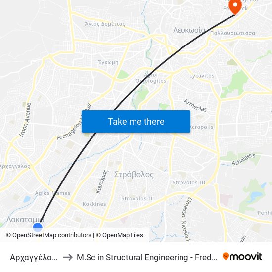 Αρχαγγέλου Μιχαήλ to M.Sc in Structural Engineering - Frederick University Cyprus map