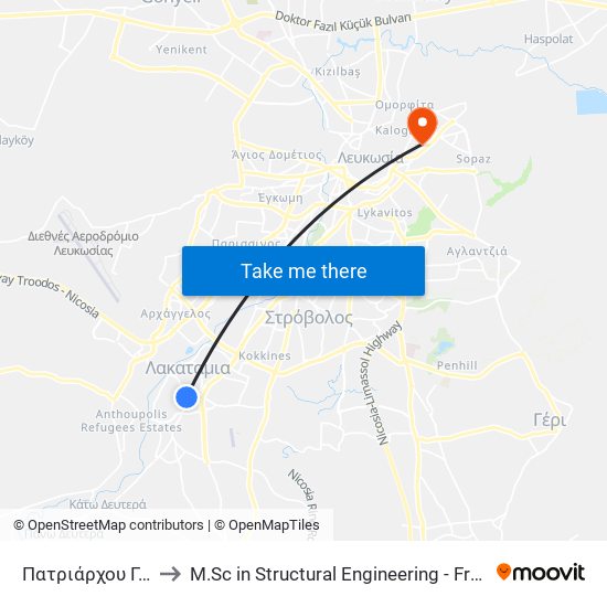 Πατριάρχου Γρηγορίου Ε to M.Sc in Structural Engineering - Frederick University Cyprus map