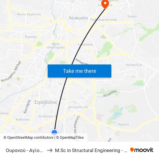 Ουρανού to M.Sc in Structural Engineering - Frederick University Cyprus map