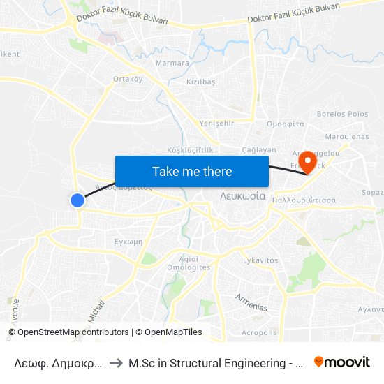 Λεωφ. Δημοκρατίας to M.Sc in Structural Engineering - Frederick University Cyprus map