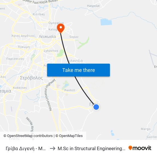 Γρίβα Διγενή to M.Sc in Structural Engineering - Frederick University Cyprus map