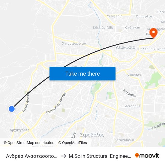 Ανδρέα Αναστασοπούλου to M.Sc in Structural Engineering - Frederick University Cyprus map