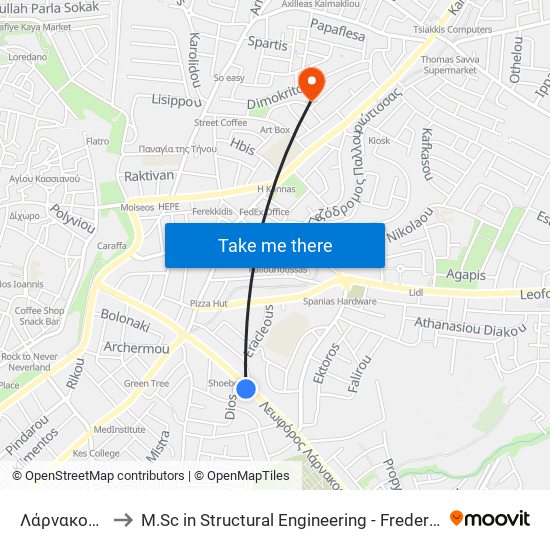 Λάρνακος - Διός to M.Sc in Structural Engineering - Frederick University Cyprus map