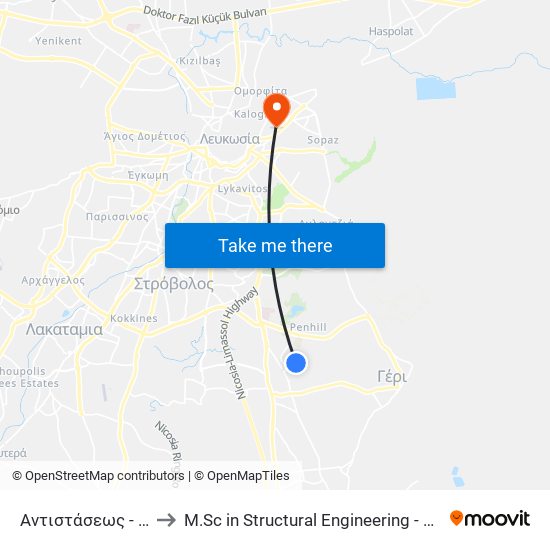 Αντιστάσεως - Δημοκρατίας to M.Sc in Structural Engineering - Frederick University Cyprus map