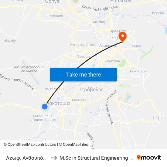 Λεωφ. Ανθουπόλεως - Κυκλάδων to M.Sc in Structural Engineering - Frederick University Cyprus map