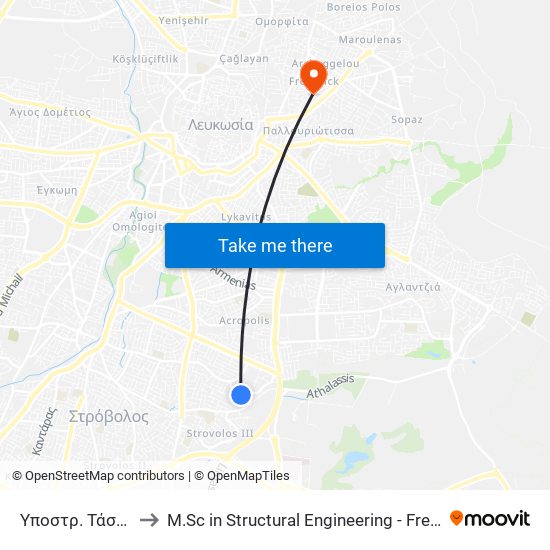 Υποστρ. Τάσου Μάρκου to M.Sc in Structural Engineering - Frederick University Cyprus map