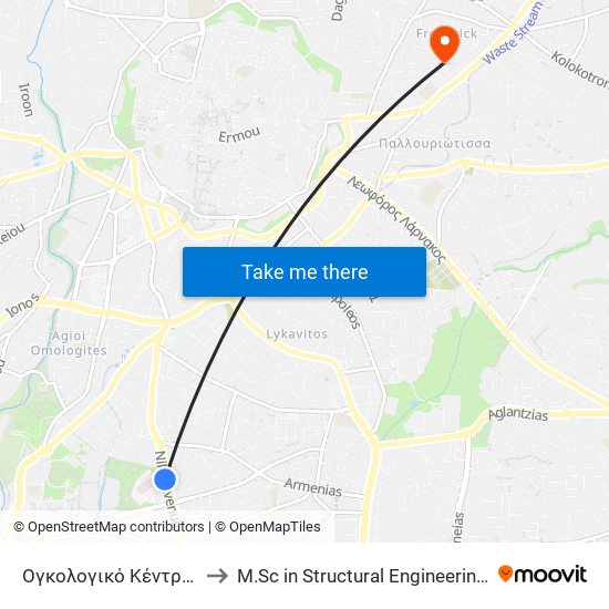 Ογκολογικό Κέντρο Τράπεζας Κύπρου 2 to M.Sc in Structural Engineering - Frederick University Cyprus map