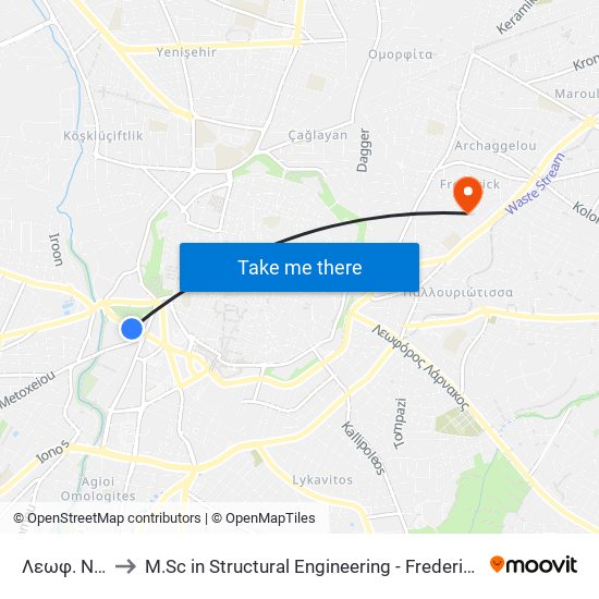 Λεωφ. Νεχρού to M.Sc in Structural Engineering - Frederick University Cyprus map