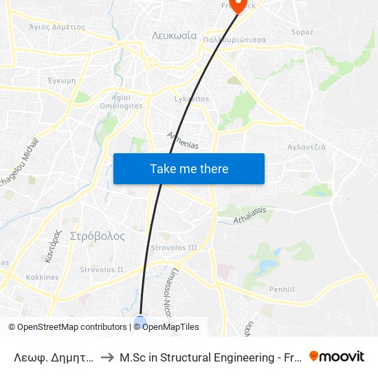 Λεωφ. Δημητρίου Βικέλα to M.Sc in Structural Engineering - Frederick University Cyprus map