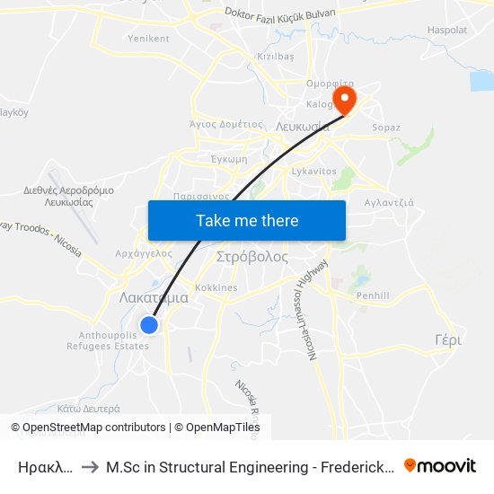 Ηρακλέους to M.Sc in Structural Engineering - Frederick University Cyprus map