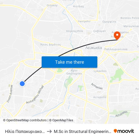 Ηλία Παπακυριακού - Νικολάου Σκουφά to M.Sc in Structural Engineering - Frederick University Cyprus map