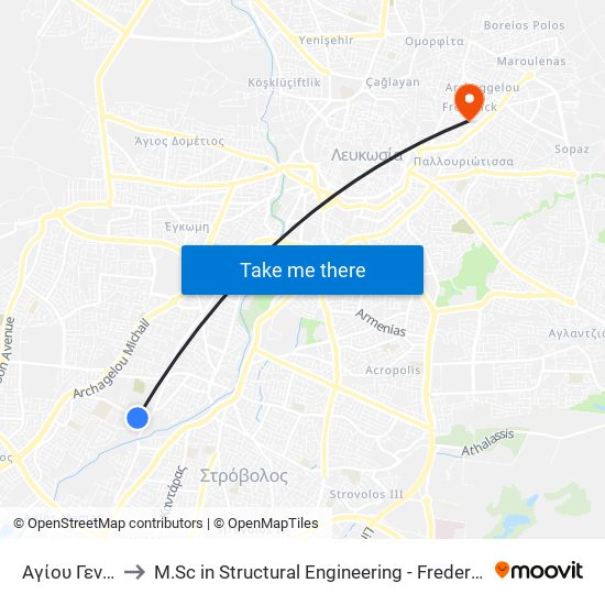 Αγίου Γενναδίου to M.Sc in Structural Engineering - Frederick University Cyprus map