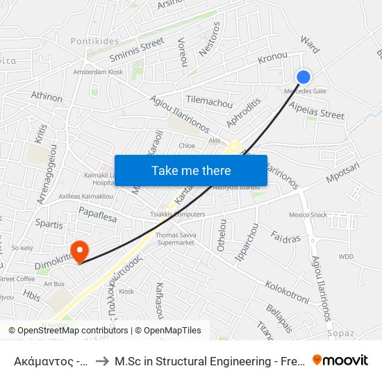 Ακάμαντος to M.Sc in Structural Engineering - Frederick University Cyprus map