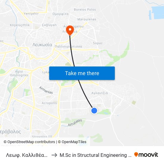 Λεωφ. Καλλιθέας to M.Sc in Structural Engineering - Frederick University Cyprus map